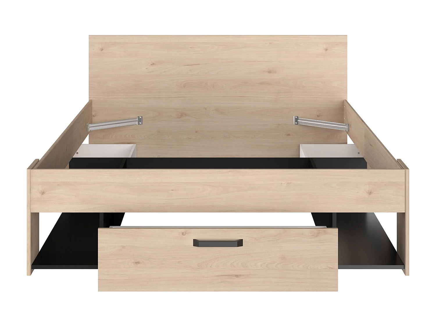 Lit 140 x 190/200 cm avec rangements - Coloris : Naturel et noir - KINSELIA