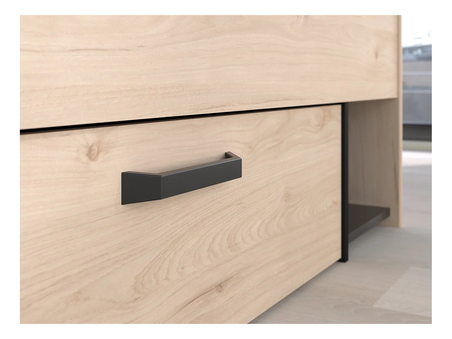 Cama 140 x 190/200 cm con almacenamiento - Color: Natural y negro - KINSELIA