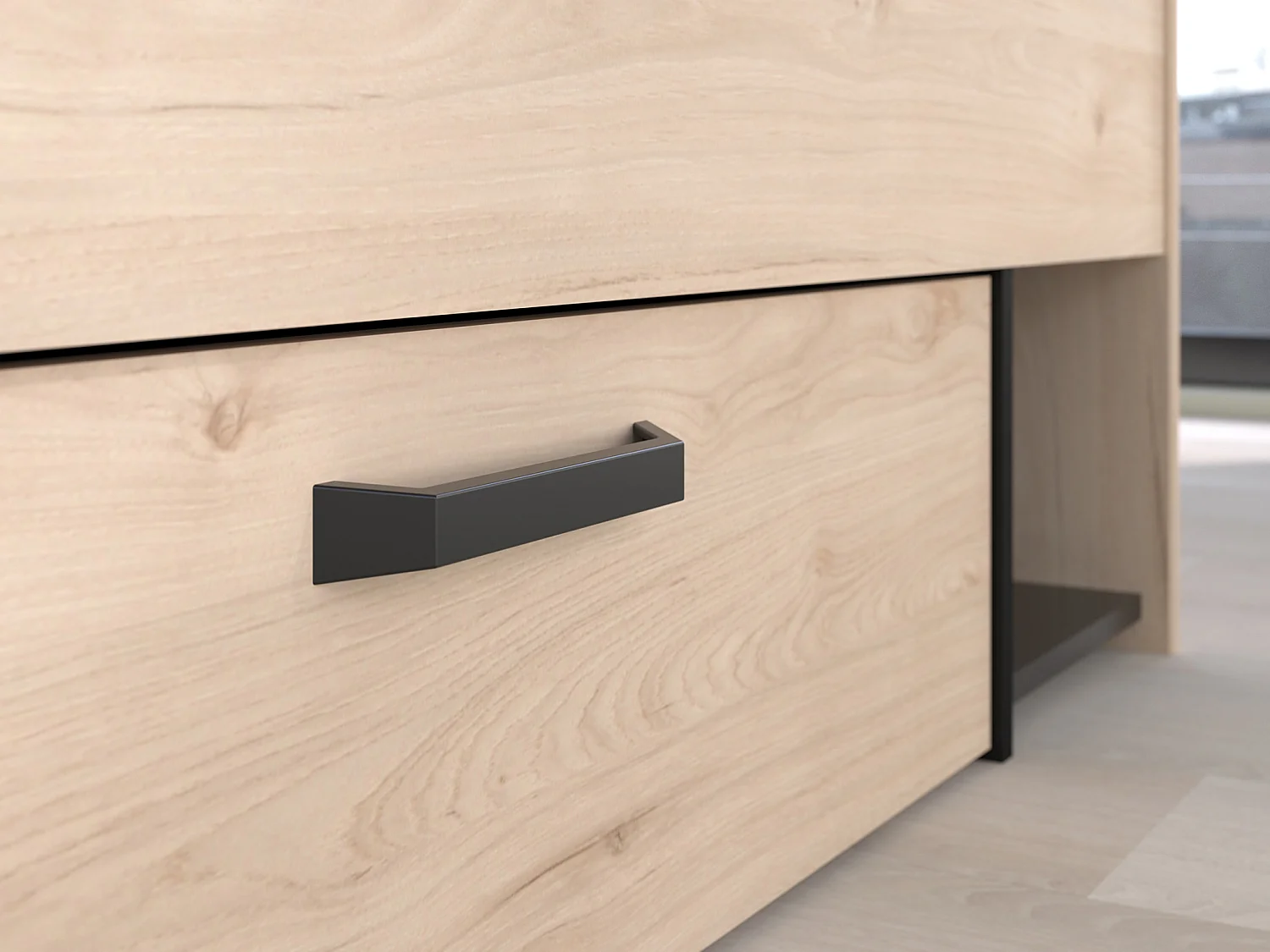 Seng 140 x 190/200 cm med opbevaring - Farve: Naturlig og sort - KINSELIA