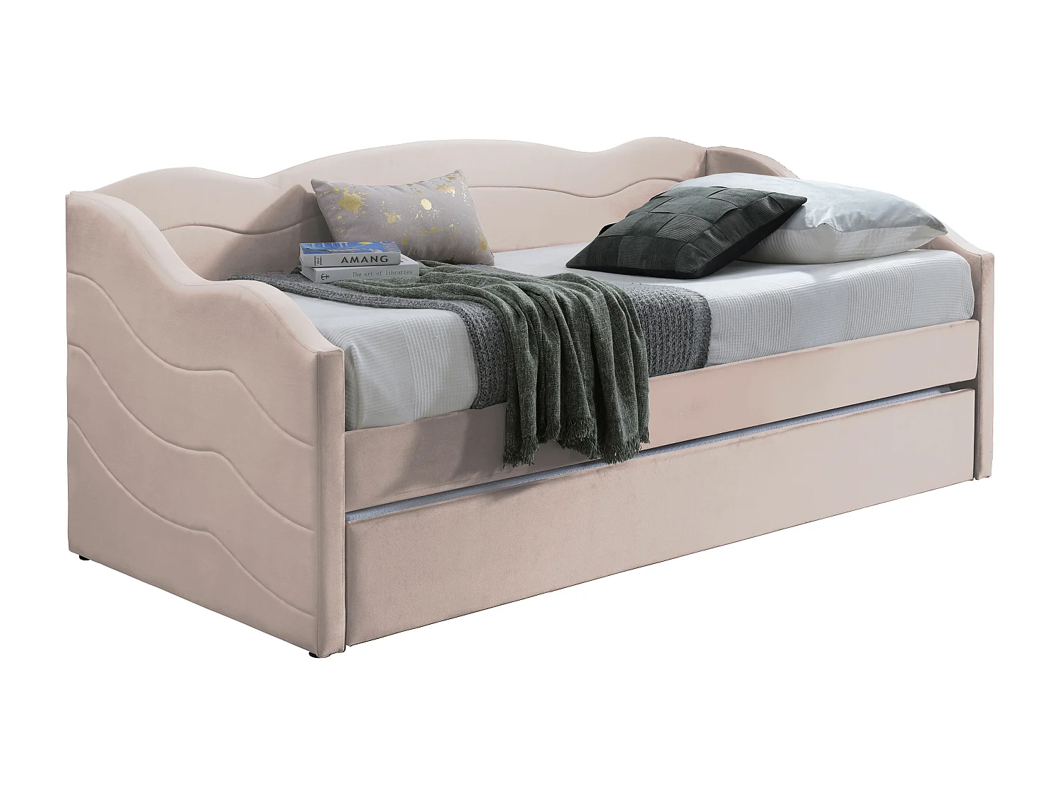 Ausziehbett mit Matratze - 2 x 90 x 190 cm - Samt - Rosa - LENVIA