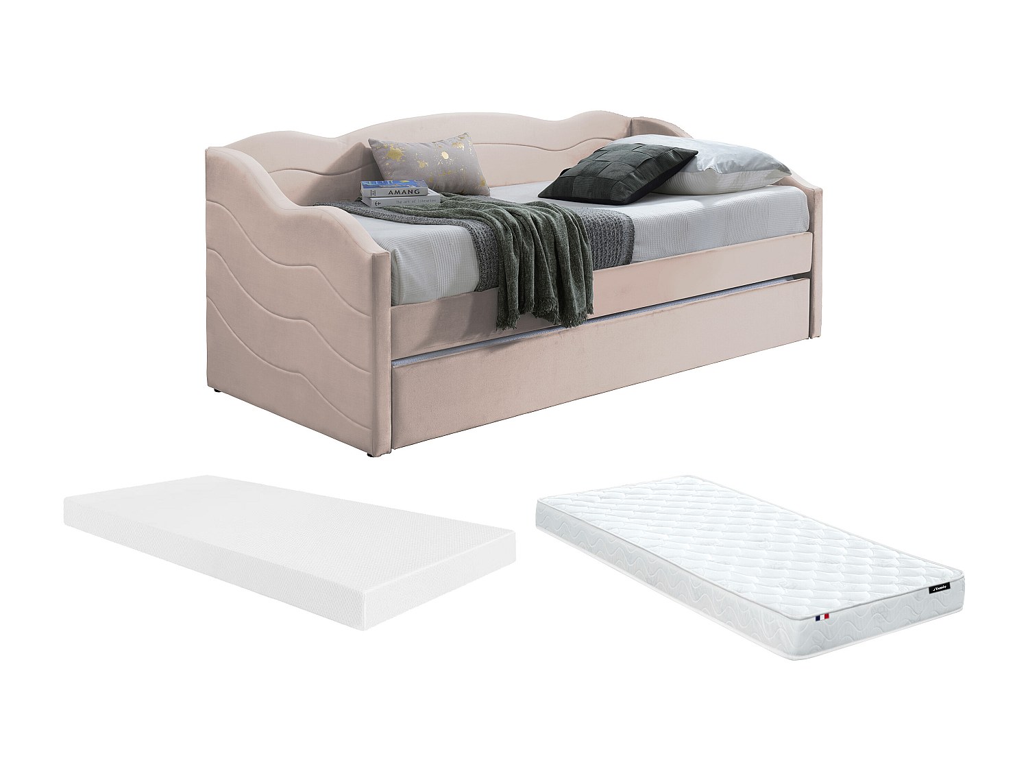 Ausziehbett mit Matratze - 2 x 90 x 190 cm - Samt - Rosa - LENVIA günstig online kaufen