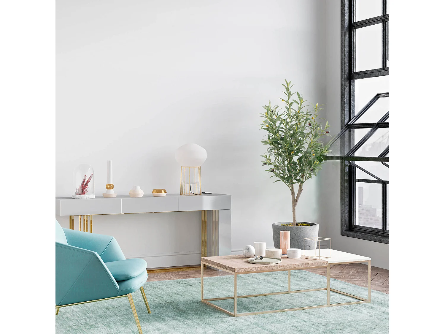 Planta artificial de Oliveira Rebecca Mobili Thoka 120x35x35 Poliéster Madeira Verde Marrom