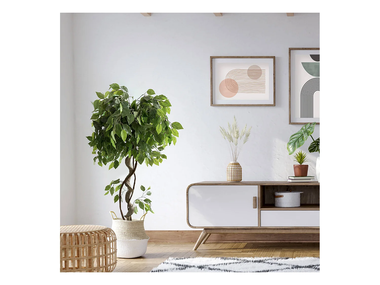 Pianta artificiale Ficus Rebecca Mobili Akdem 120x40x40 PEVA Polietilene Verde Marrone