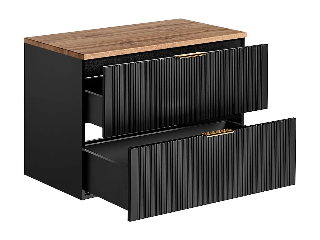 Meuble sous-vasque 80cm plan de toilette Adriel Noir et Bois