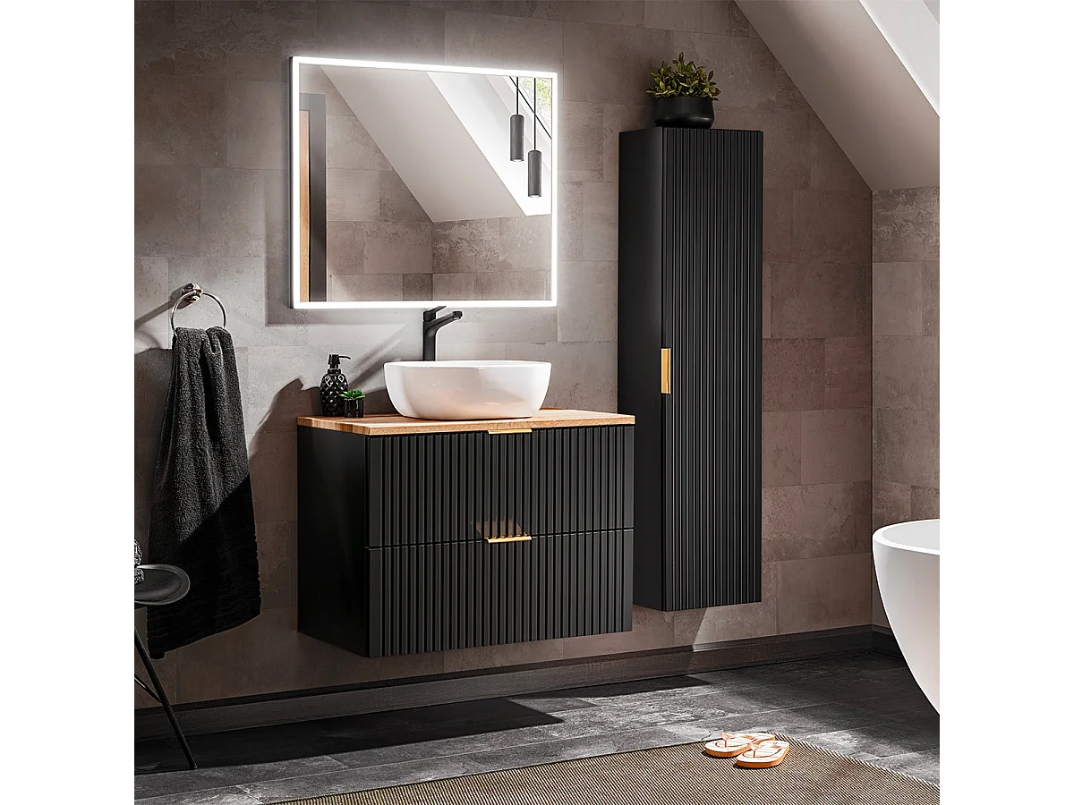 Meuble sous-vasque 80cm plan de toilette Adriel Noir en Bois