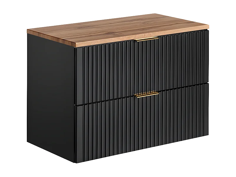 Meuble sous-vasque 80cm plan de toilette Adriel Noir et Bois