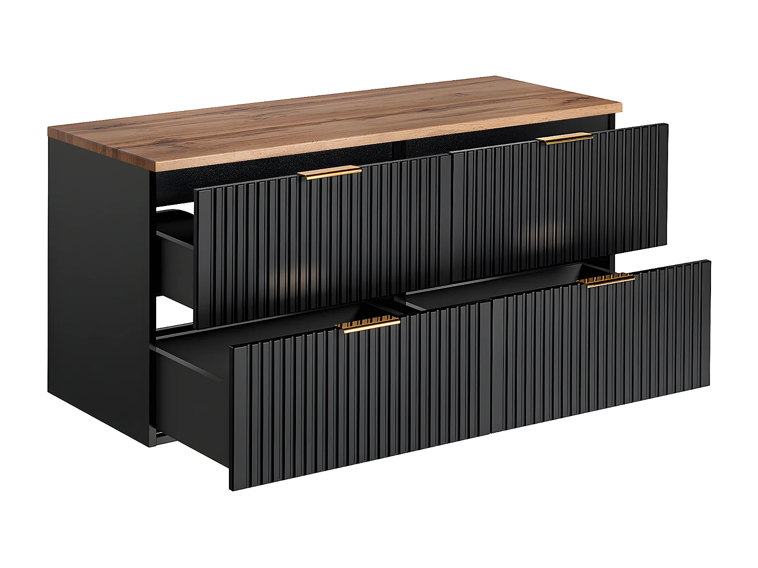 Meuble sous-vasque 120cm plan de toilette Adriel Noir et Bois