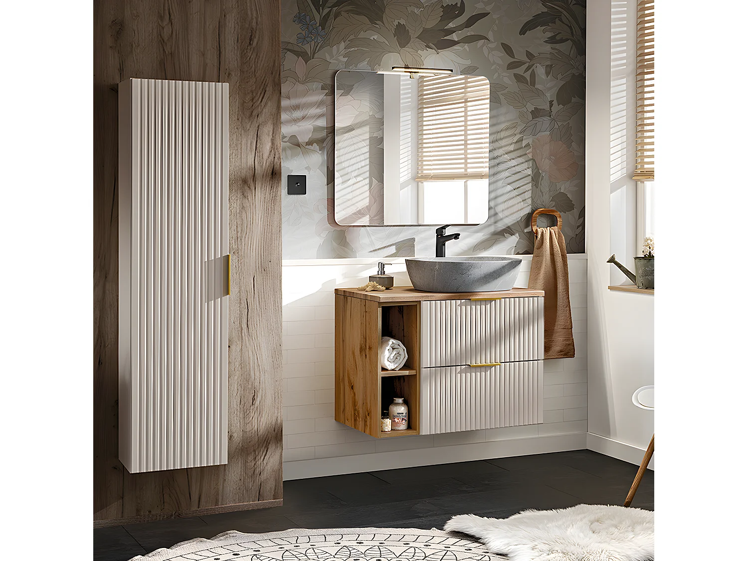 Adriel Kasjmier en Hout badmeubel 80cm 2 nissen