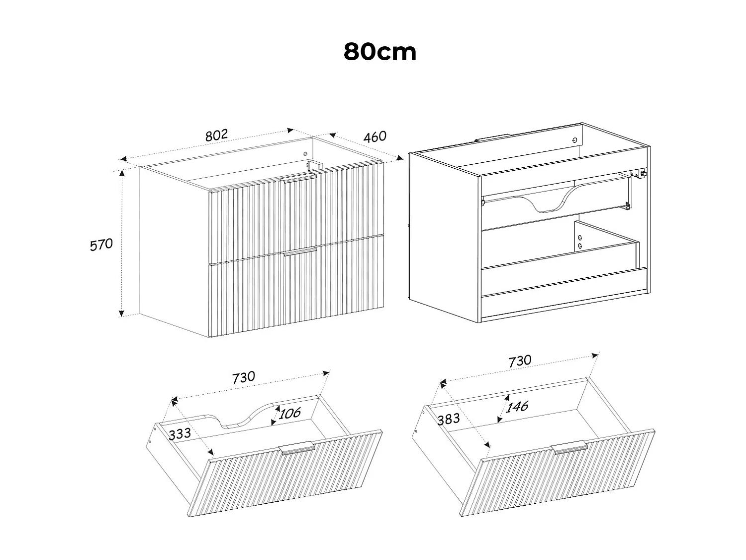 Meuble sous-vasque 80cm plan de toilette Adriel Cachemire