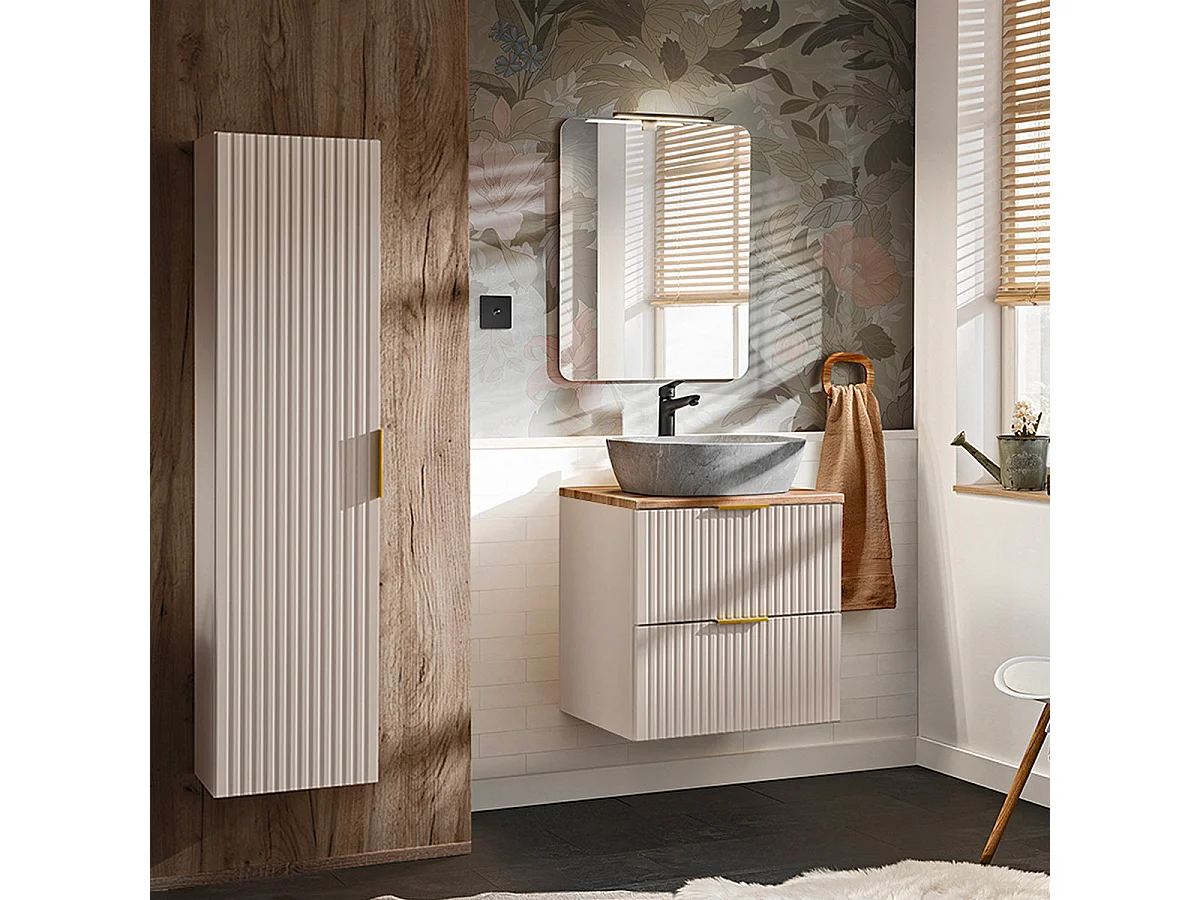 Waschbeckenunterschrank 60cm Waschtisch Adriel Kaschmir und Holz