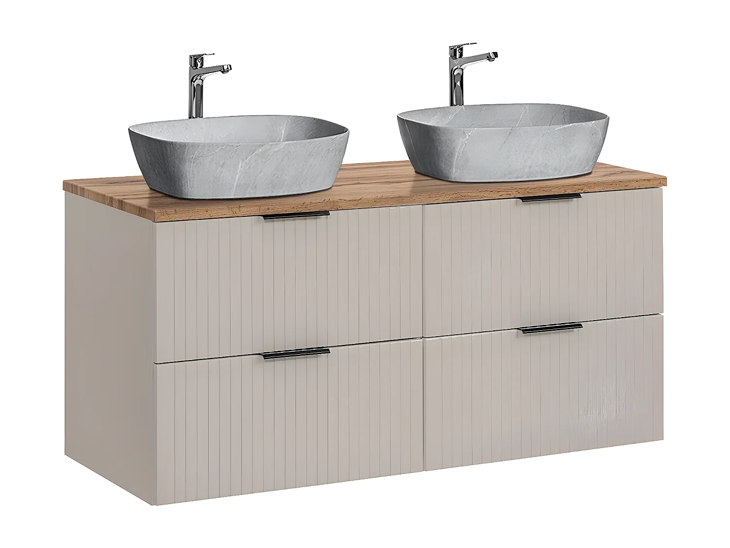 Meuble double vasque effet pierre 120cm Adriel Cachemire et Bois