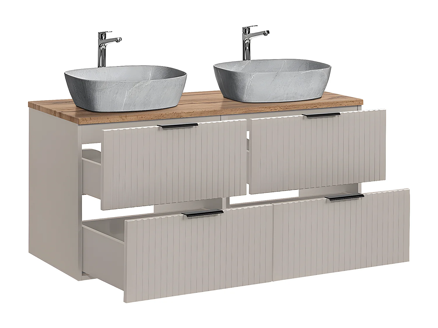 Meuble double vasque effet pierre 120cm Adriel Cachemire et Bois