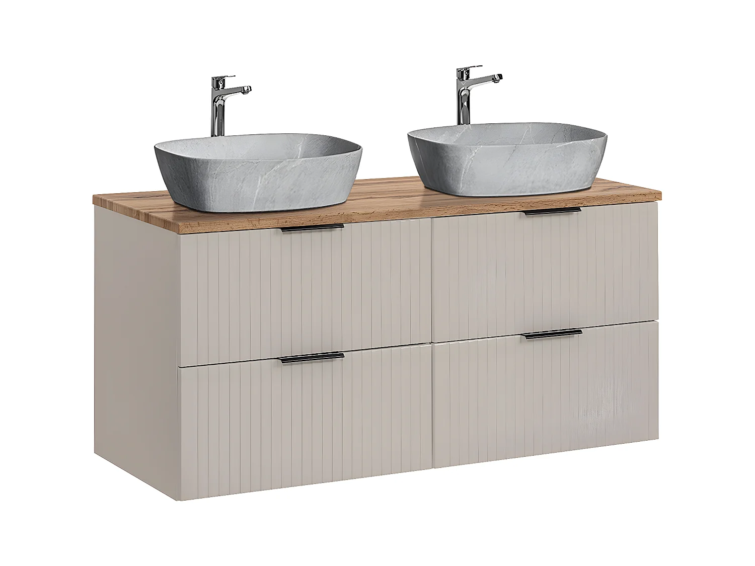 Meuble double vasque effet pierre 120cm Adriel Cachemire et Bois