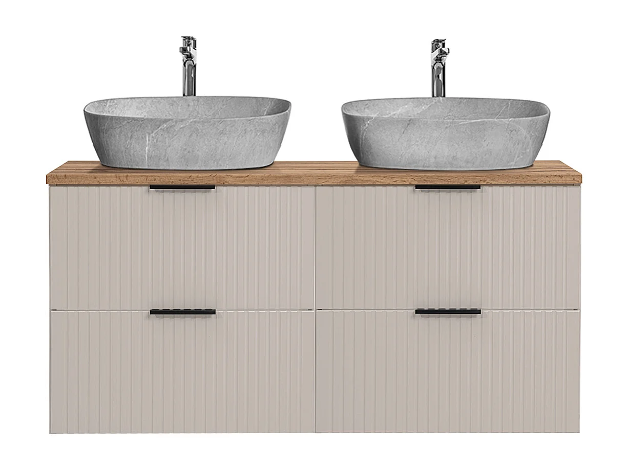 Meuble double vasque effet pierre 120cm Adriel Cachemire et Bois
