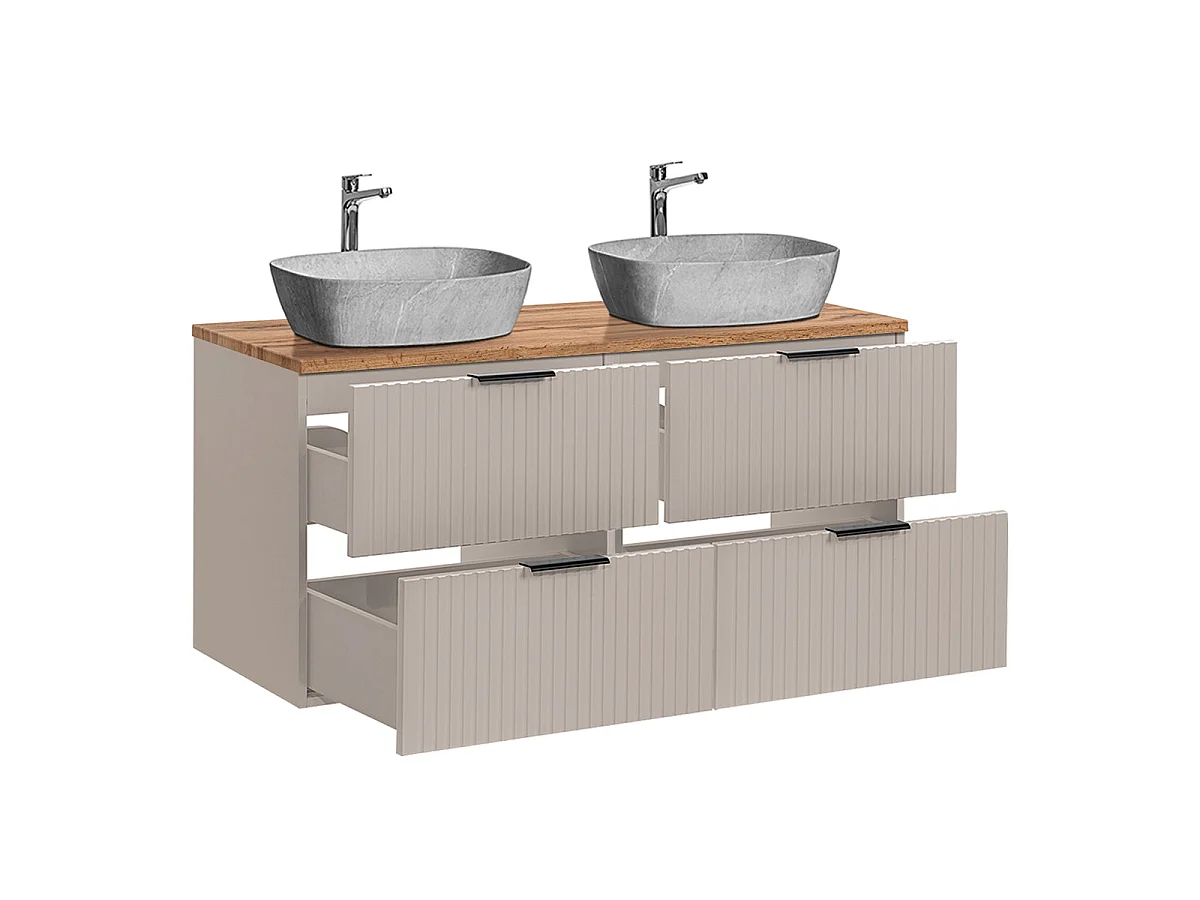 Mobile lavabo doppio effetto pietra 120cm Adriel Cashmere e Legno
