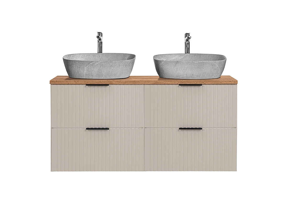 Mobile lavabo doppio effetto pietra 120cm Adriel Cashmere e Legno