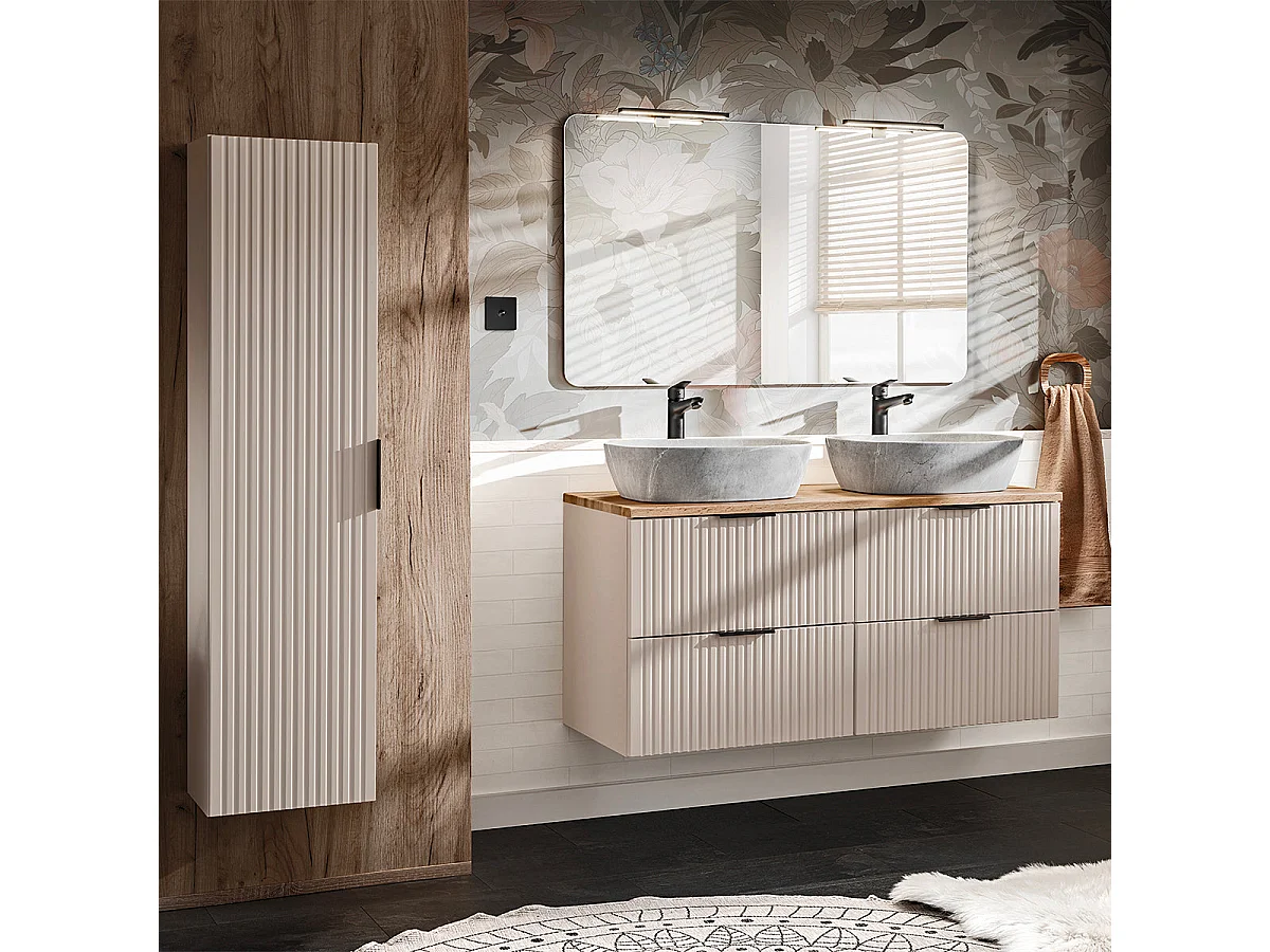 Mobile lavabo doppio effetto pietra 120cm Adriel Cashmere e Legno