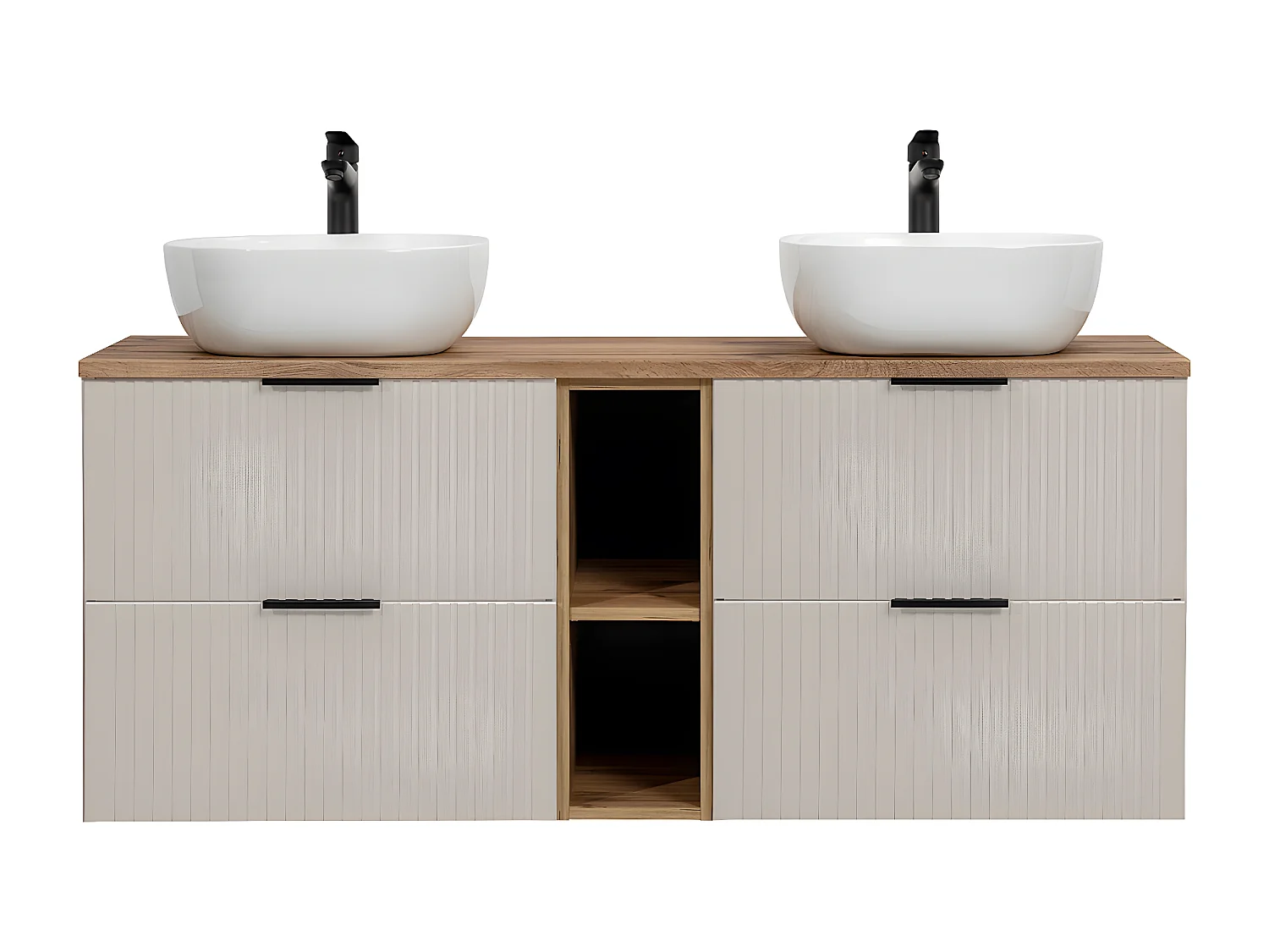 Meuble double vasque 140cm 2 niches Adriel Cachemire et Bois