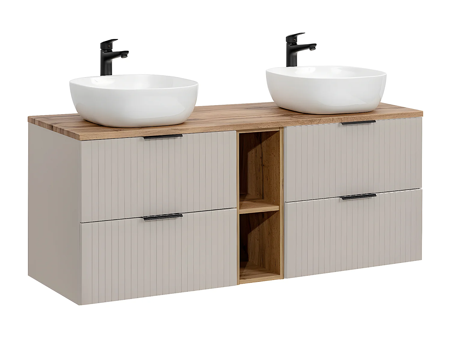 Mueble doble lavabo 140cm 2 compartimientos Adriel Cachemira y Madera
