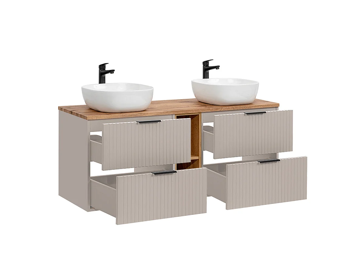 Dubbele wastafel 140cm 2 nissen Adriel Kasjmier en Hout