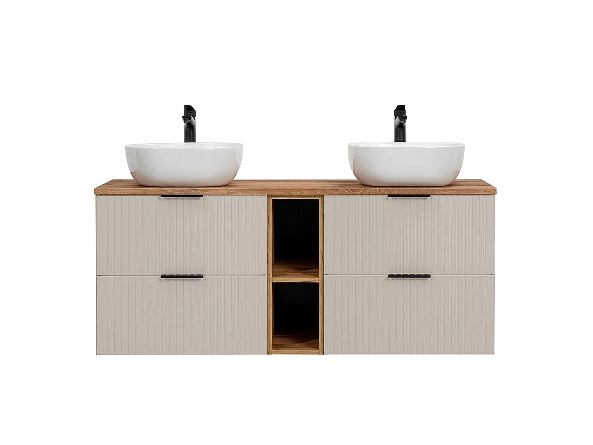 Dubbele wastafel 140cm 2 nissen Adriel Kasjmier en Hout