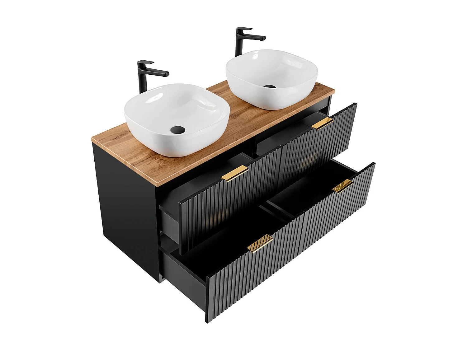 Meuble double vasque 120cm Adriel Noir et Bois