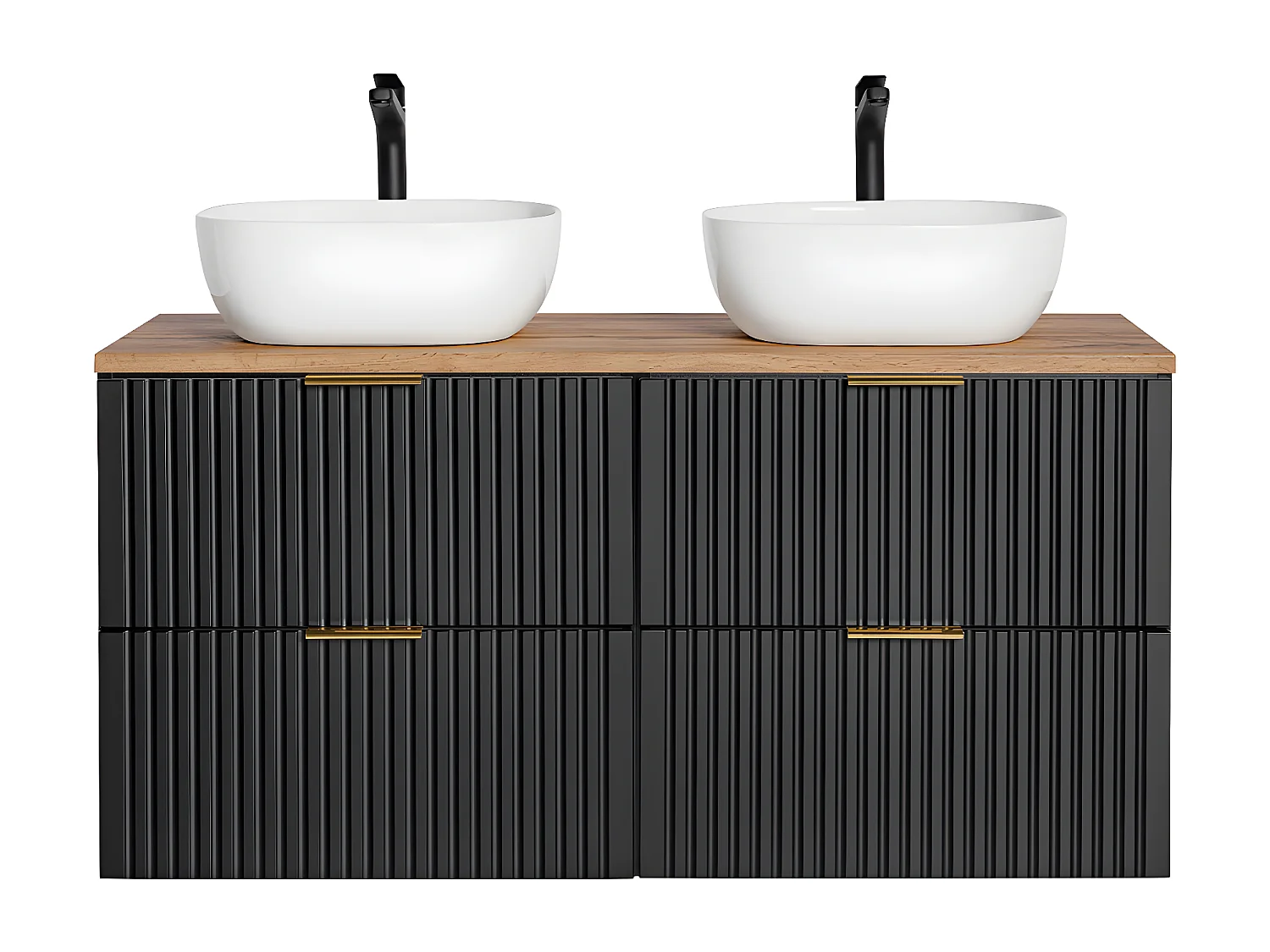 Meuble double vasque 120cm Adriel Noir et Bois