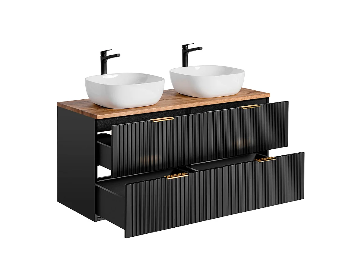 Meuble double vasque 120cm Adriel Noir et Bois