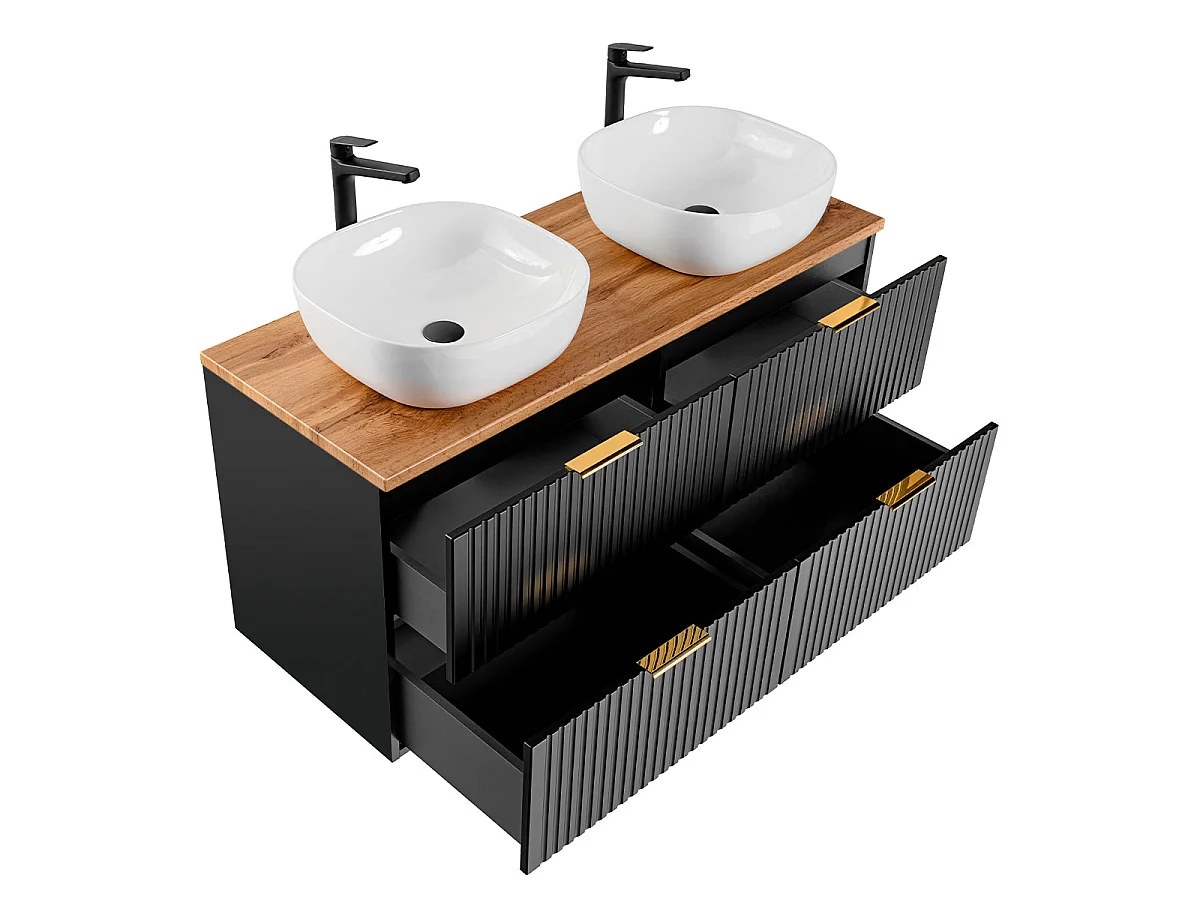 Meuble double vasque 120cm Adriel Noir et Bois