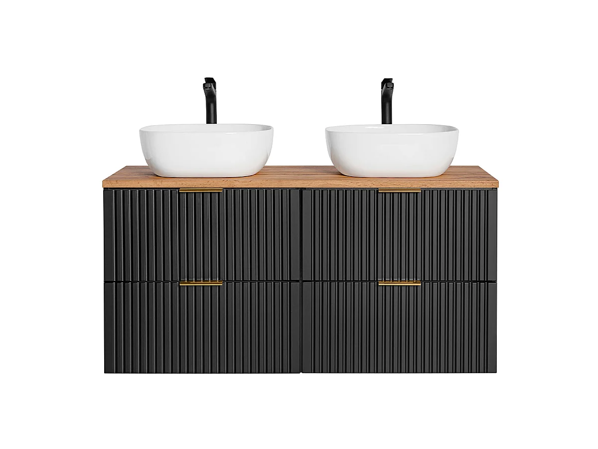 Meuble double vasque 120cm Adriel Noir et Bois