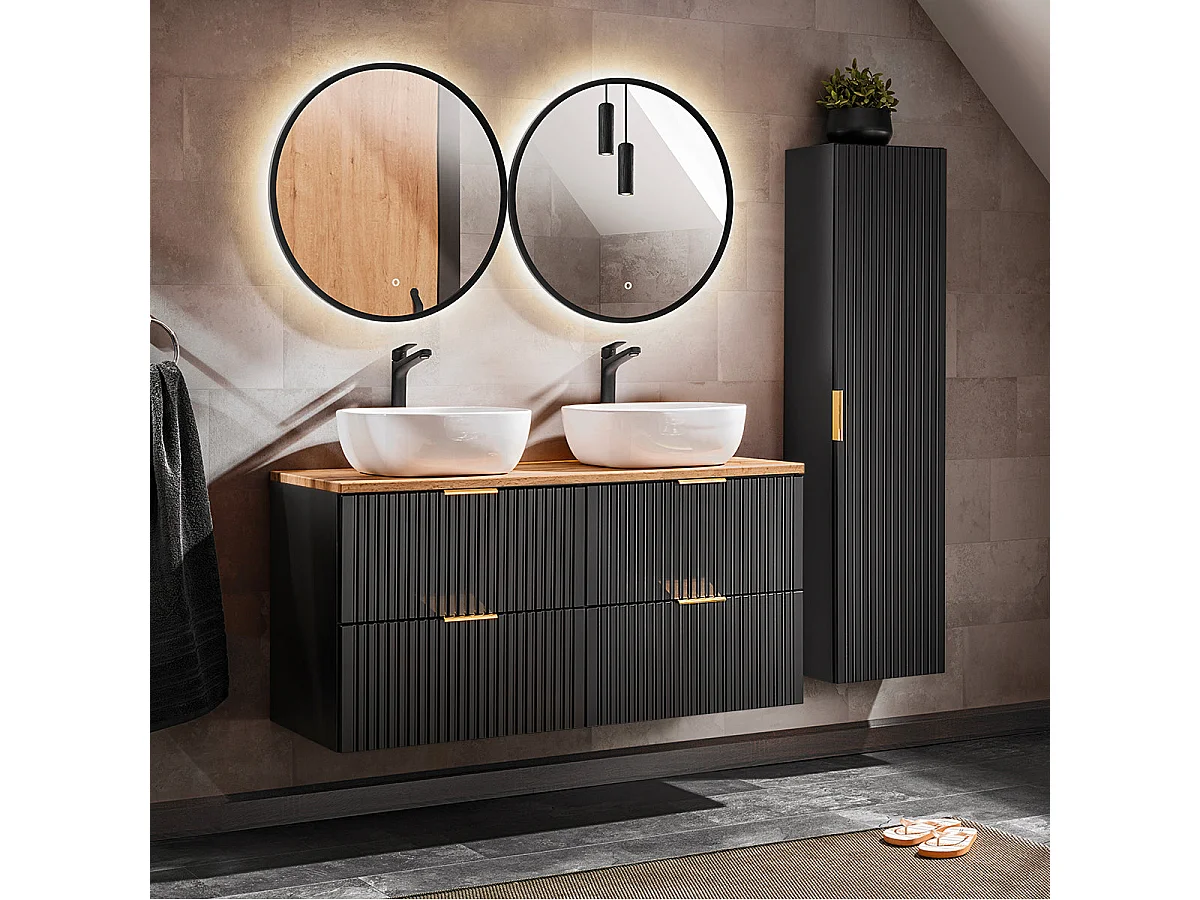 Meuble double vasque 120cm Adriel Noir et Bois