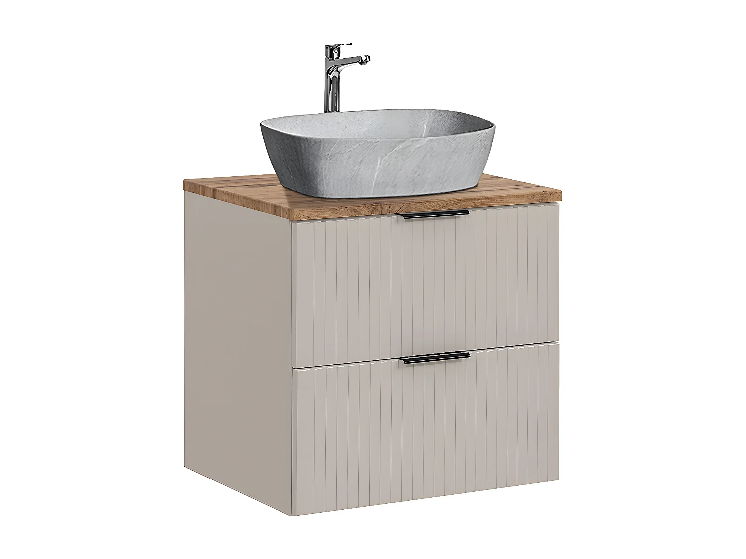 Meuble simple vasque effet pierre 60cm Adriel Cachemire et Bois