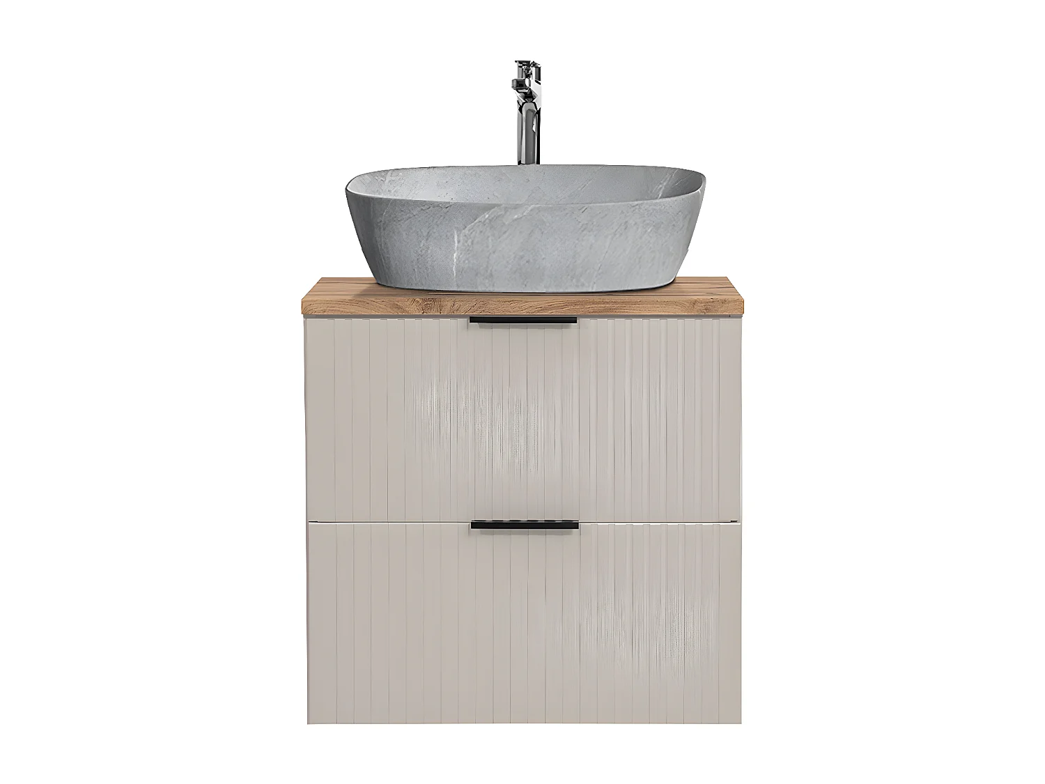 Meuble simple vasque effet pierre 60cm Adriel Cachemire et Bois