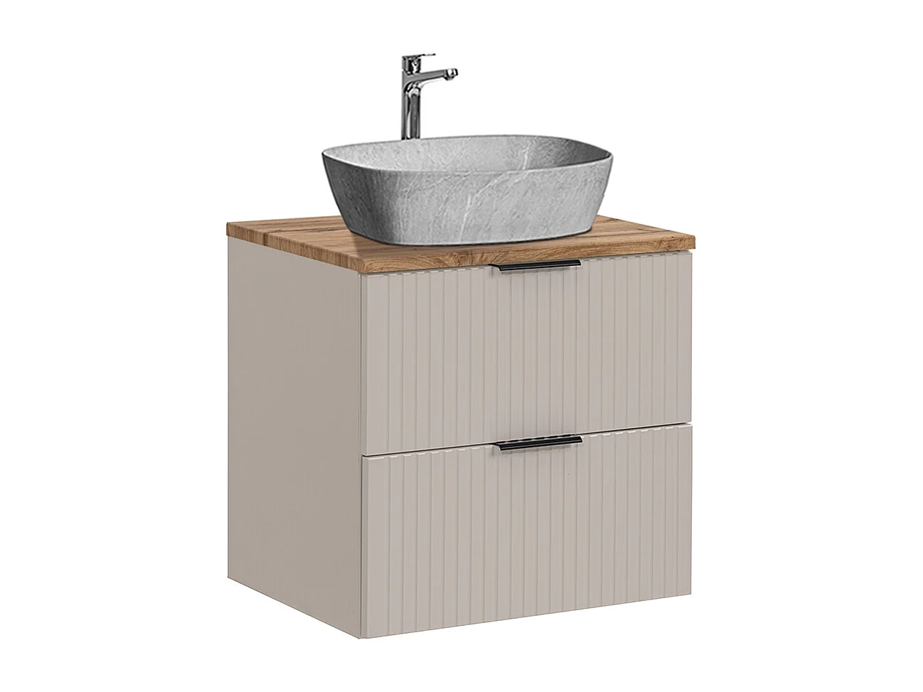 Enkele wastafel met steeneffect 60cm Adriel Cashmere en Hout