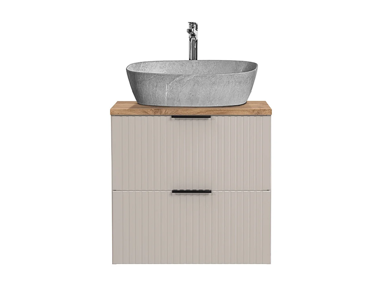 Enkele wastafel met steeneffect 60cm Adriel Cashmere en Hout