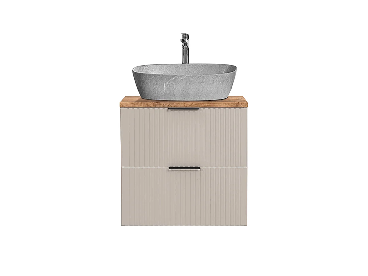 Enkele wastafel met steeneffect 60cm Adriel Cashmere en Hout