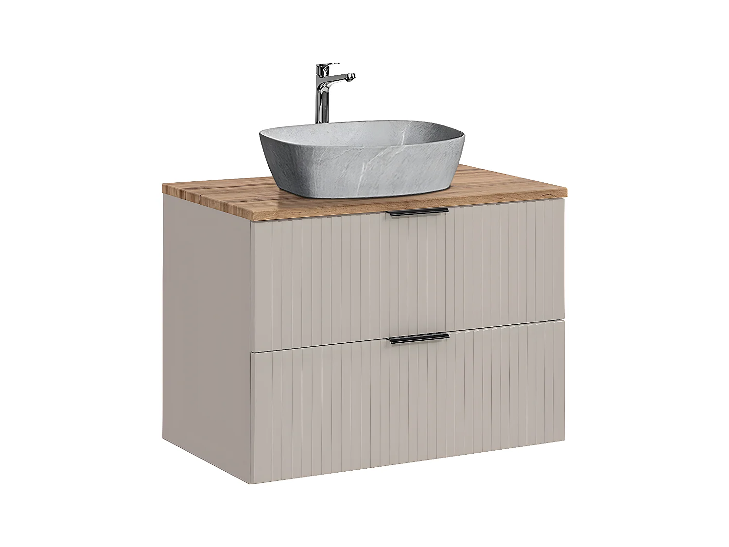 Meuble simple vasque effet pierre 80cm Adriel Cachemire et Bois