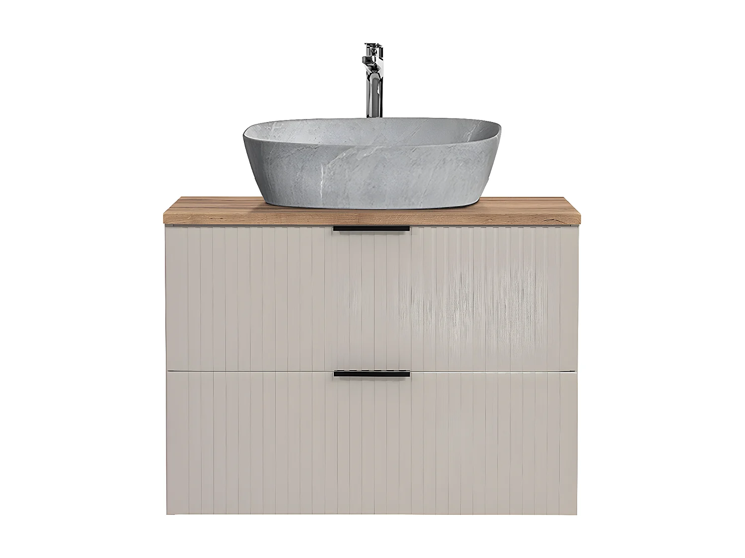 Meuble simple vasque effet pierre 80cm Adriel Cachemire et Bois