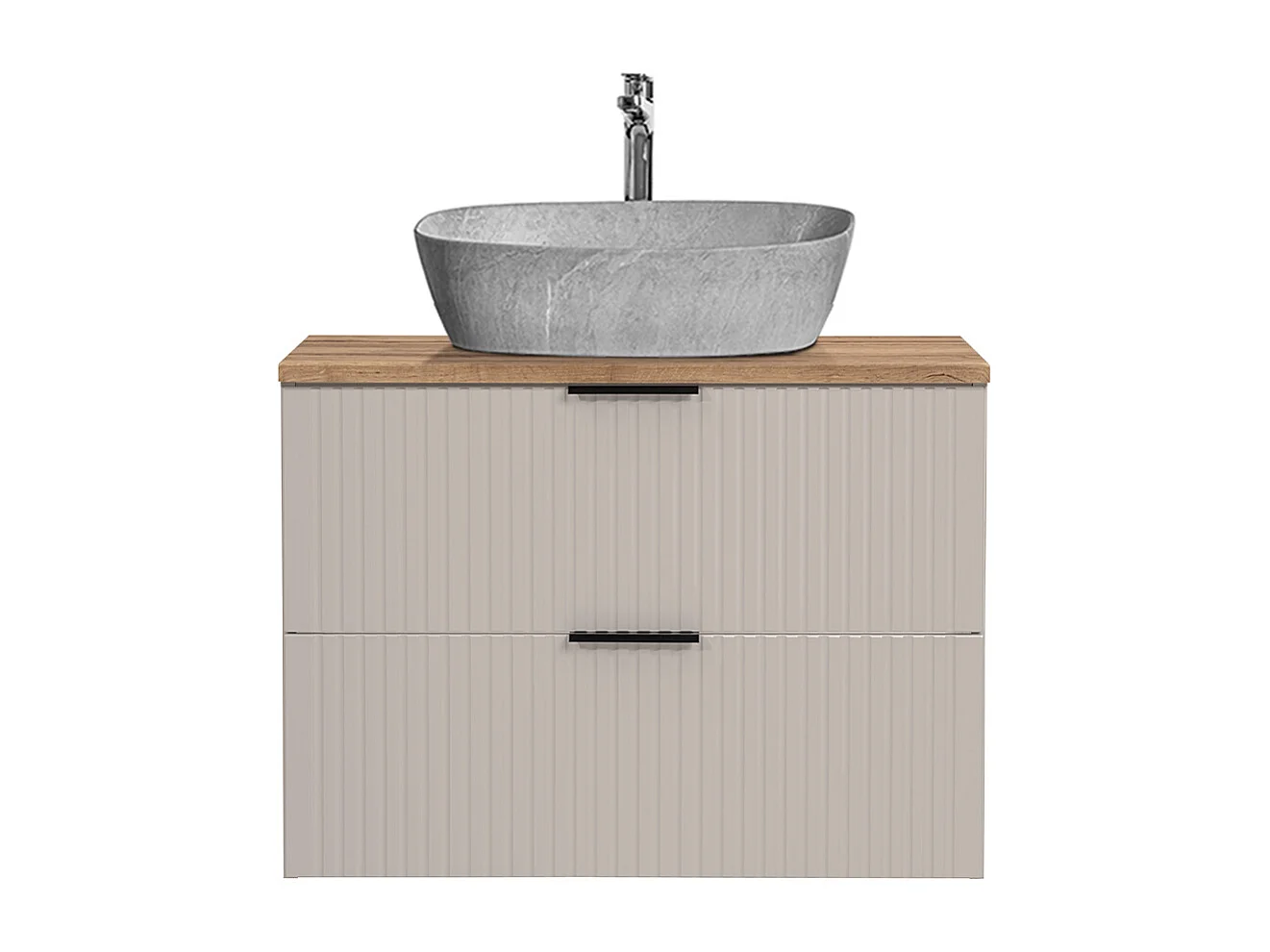 Meuble simple vasque effet pierre 80cm Adriel Cachemire et Bois