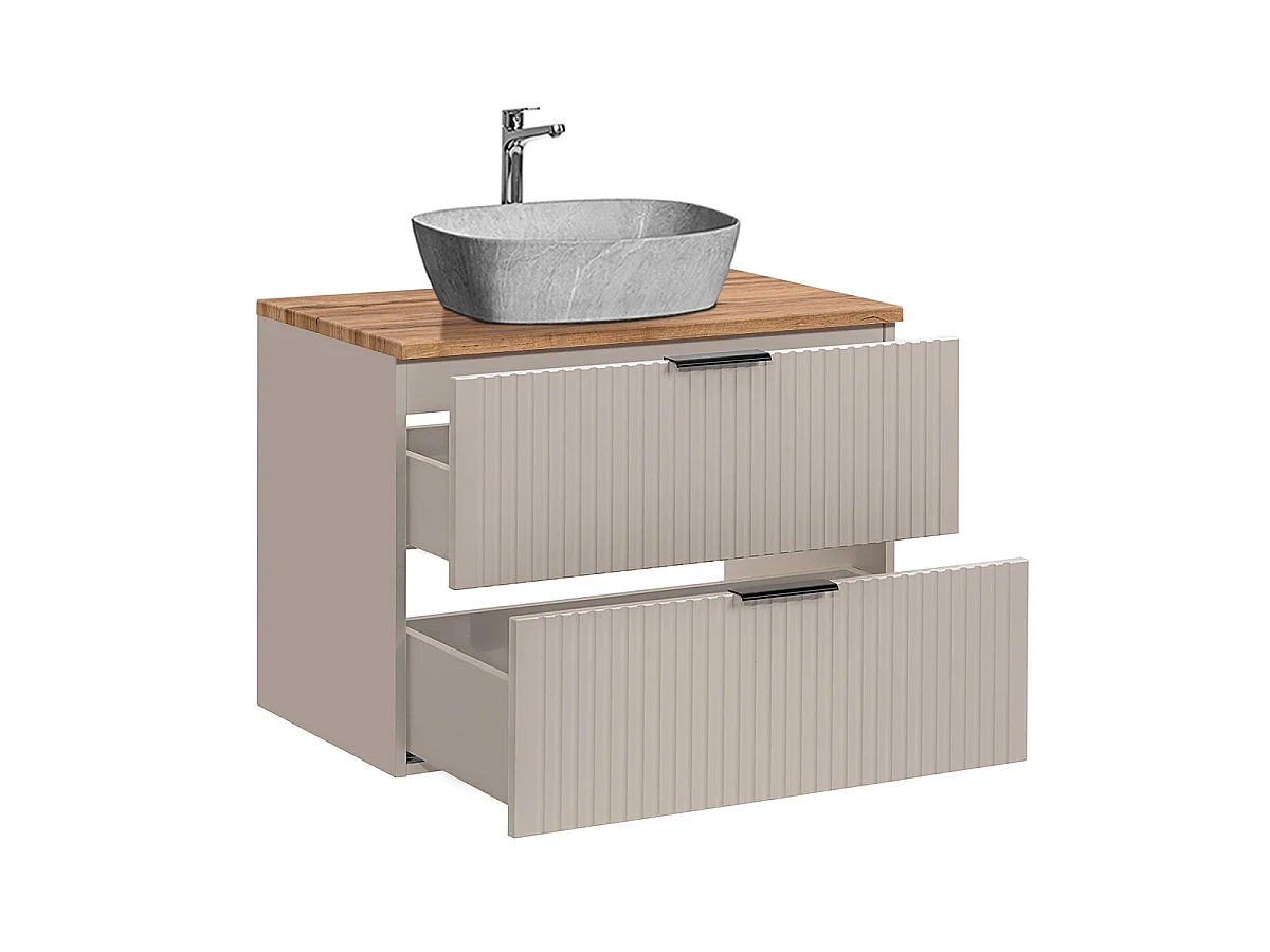 Meuble simple vasque effet pierre 80cm Adriel Cachemire et Bois