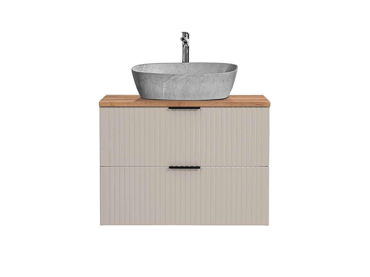 Meuble simple vasque effet pierre 80cm Adriel Cachemire et Bois