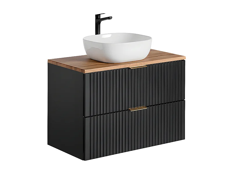 Meuble simple vasque 80cm Adriel Noir et Bois