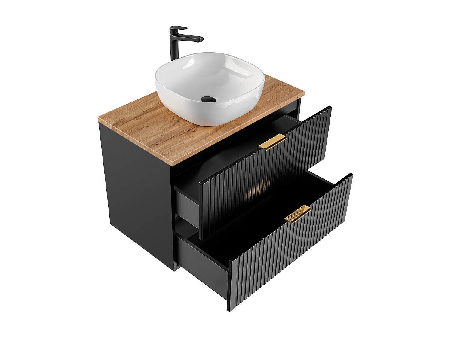 Meuble simple vasque 80cm Adriel Noir et Bois