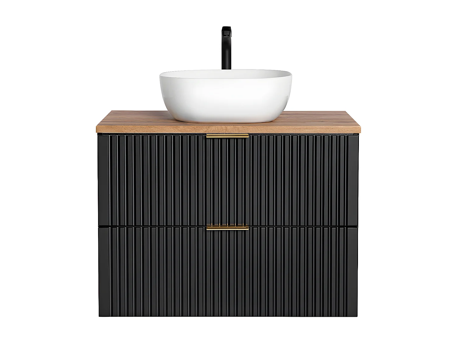 Meuble simple vasque 80cm Adriel Noir et Bois