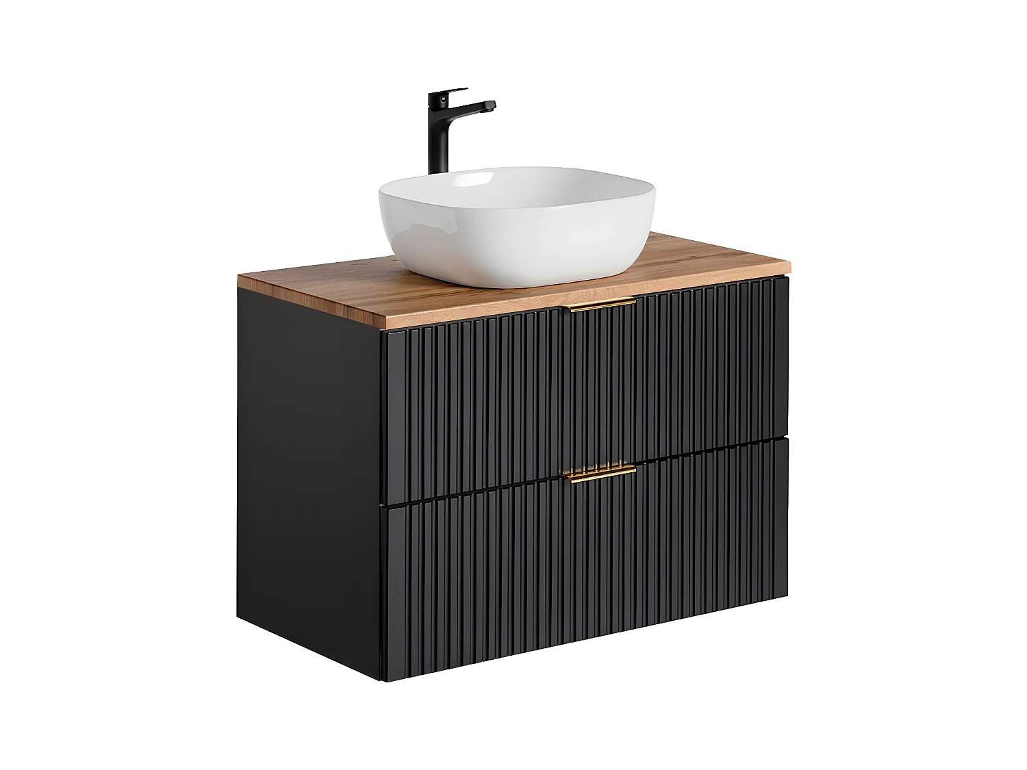 Meuble simple vasque 80cm Adriel Noir et Bois