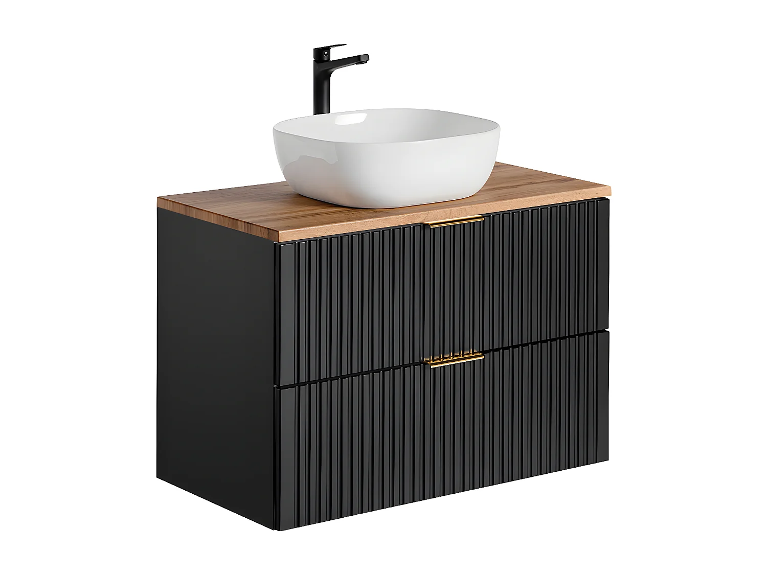 Meuble simple vasque 80cm Adriel Noir et Bois