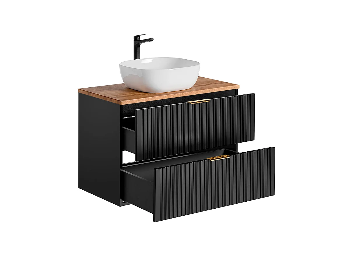 Waschbeckenunterschrank 80cm Adriel Schwarz und Holz