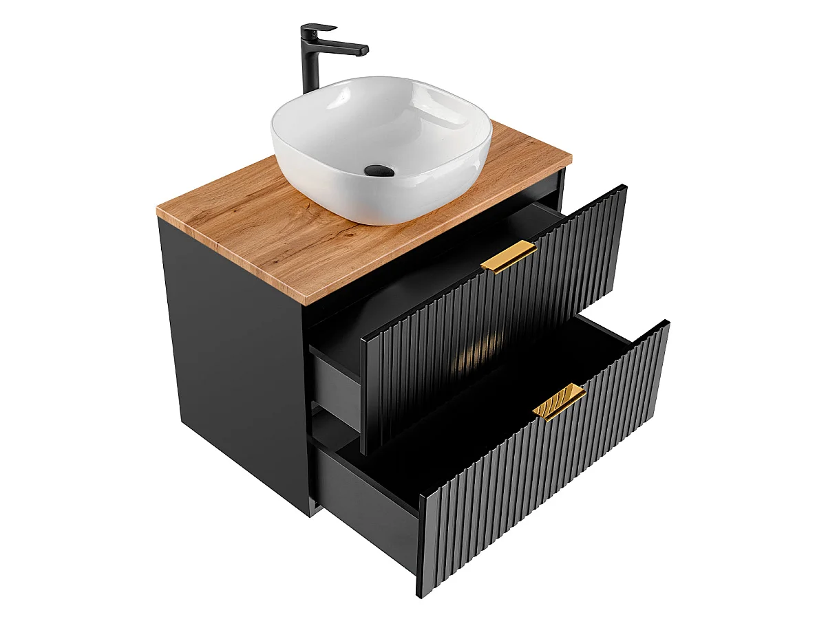Waschbeckenunterschrank 80cm Adriel Schwarz und Holz