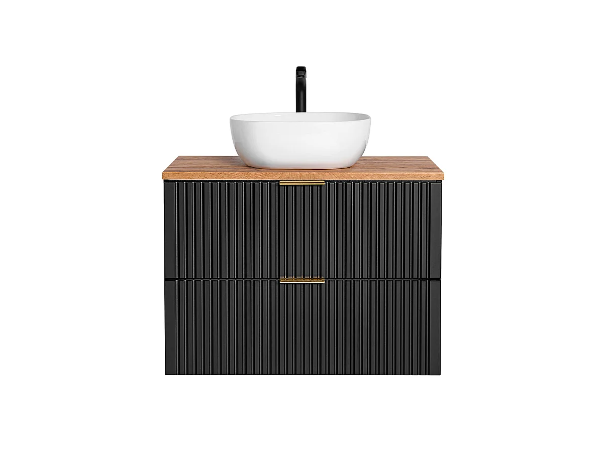 Waschbeckenunterschrank 80cm Adriel Schwarz und Holz