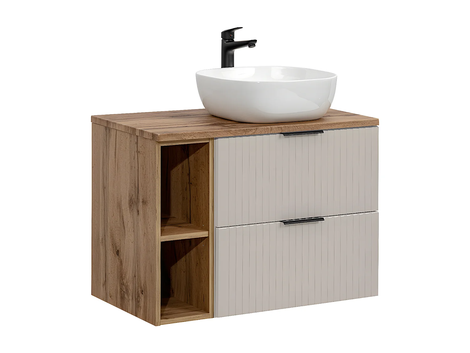 Meuble simple vasque 80cm 2 niches Adriel Cachemire et Bois